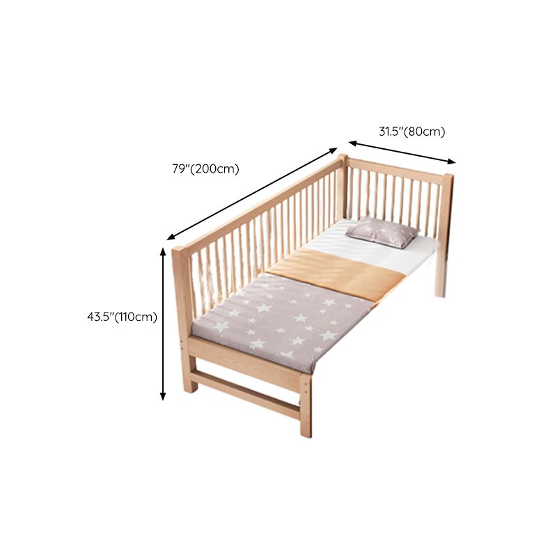 Modern Nursery Crib with Guardrail Washed Natural Wood Beech Nursery Bed