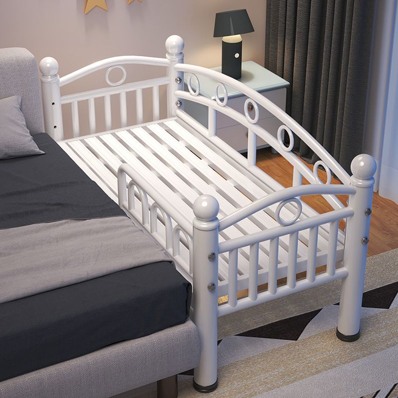 Contemporary Metal Standard Bed Open-Frame White Kids Bed with Guardrail