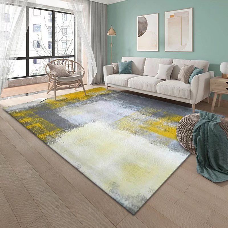 Dark Grey Abstract Print Rug Polyester Modern Rug Washable Rug for Living Room