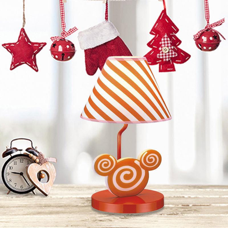 Orange Conical Nightstand Light Kids Fabric Night Table Lighting with Mouse Head Design