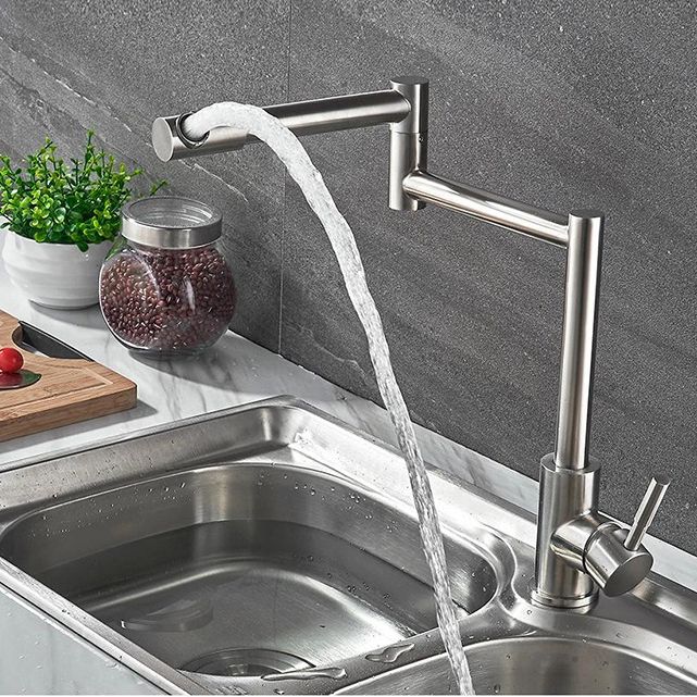 Modern Kitchen Faucet Single Lever Handle Swivel Stainless Steel Pot Filler