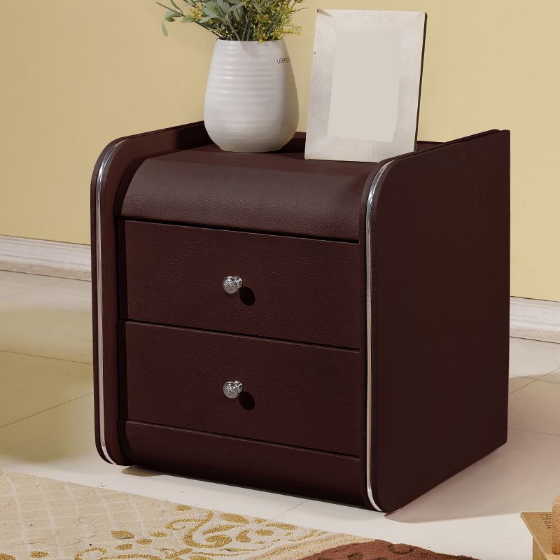 Rectangular 2 Drawers Nightstand Contemporary 18.9" H Night Table