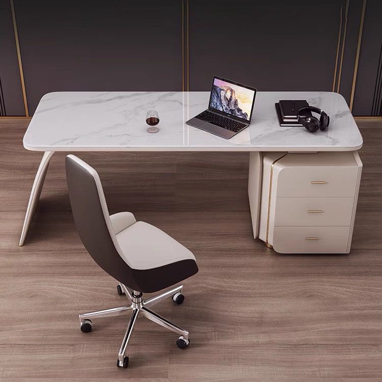 3 Drawers Task Desk Rectangular Shaped Office Desk in White for Office