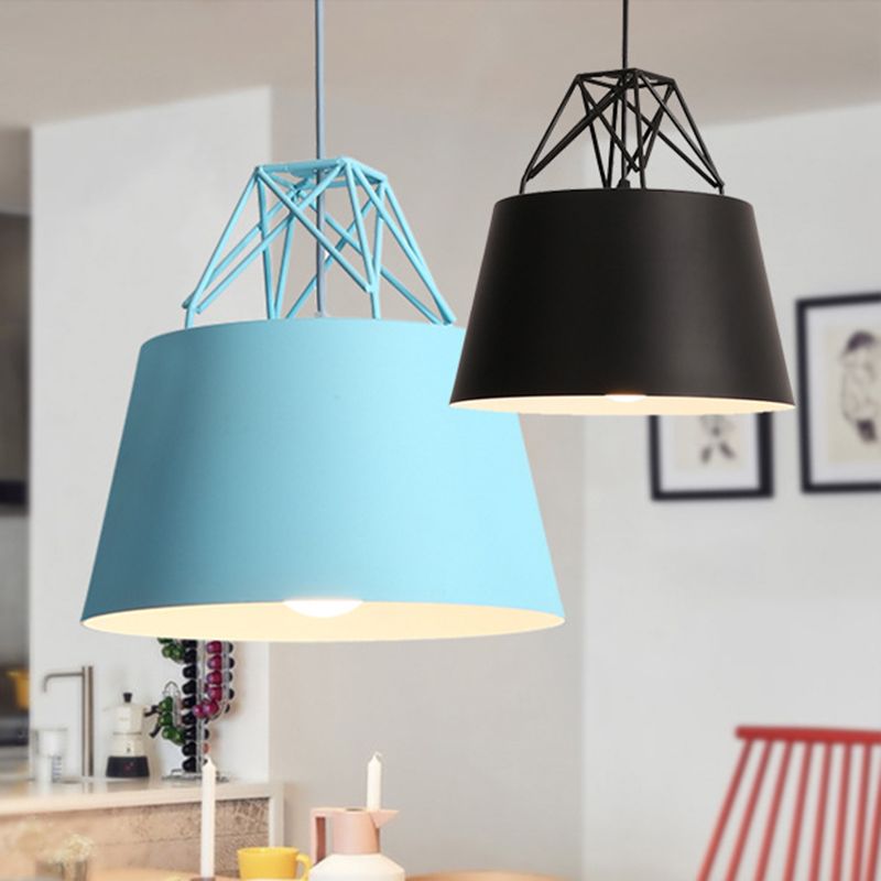 Macaron Tapered Pendant Lighting Fixture Metal Single-Bulb Cafe Ceiling Suspension Lamp