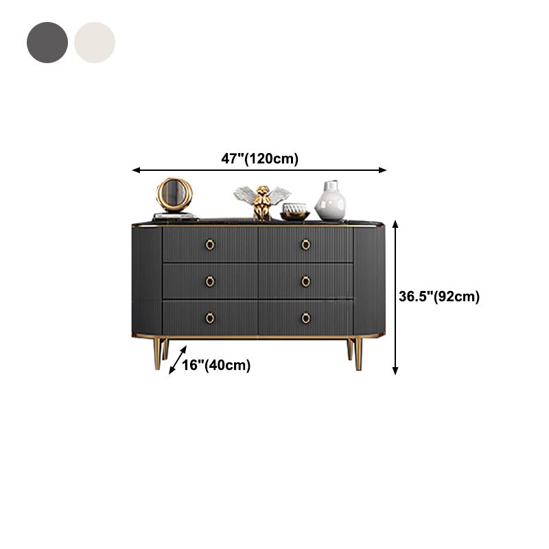 6-Drawer Engineered Wood Sideboard Modern Buffet Table with Stone for Dining Room