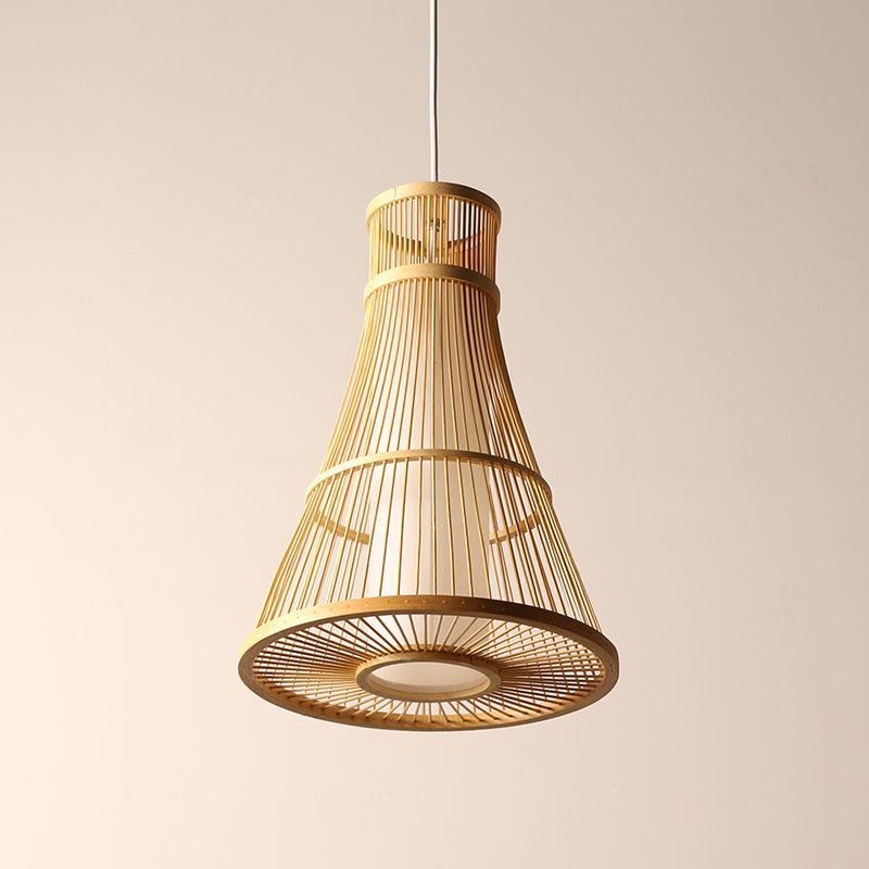 1 bulbo tromba sospesa Asia Asia Bamboo Apparecchiatura di illuminazione sospesa a beige per il ristorante