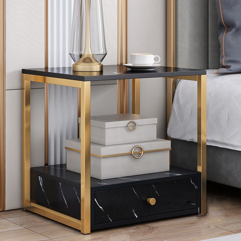 Glam Nightstand Drawer Storage Night Table in Black/White ,19.7" Tall