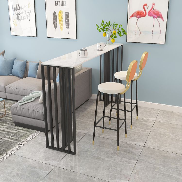 Modern Iron Bar Dining Table with Stone Top Rectangle Indoor Bistro Table