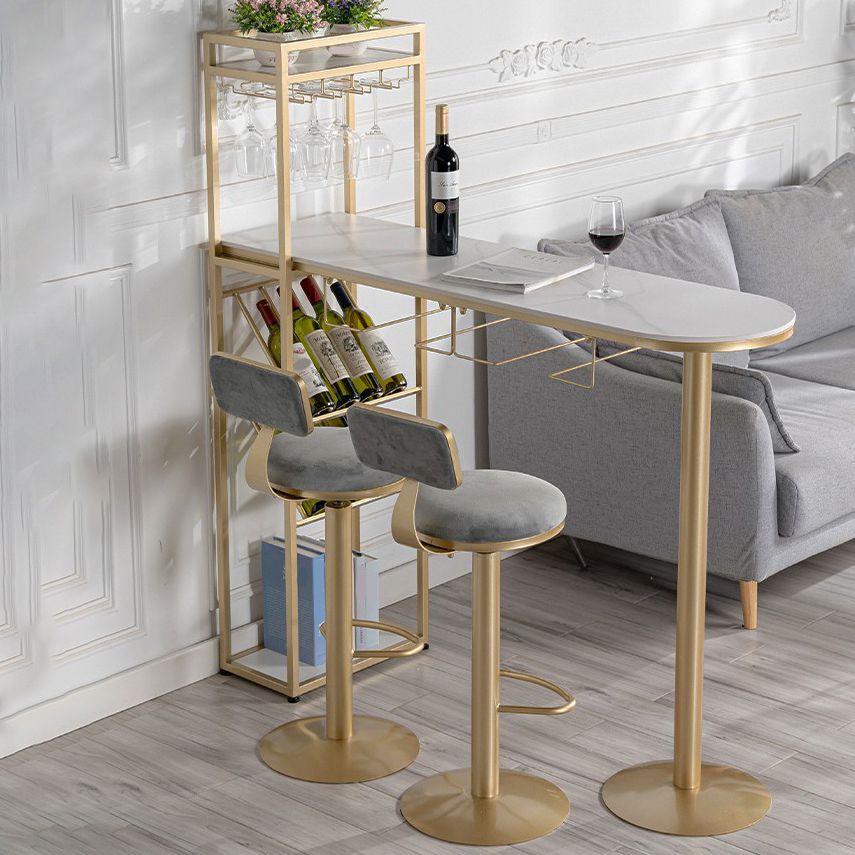 Stone Bar Dining Table Glam Bar Table with Double Pedestal for Living Room Balcony