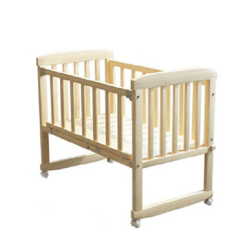 Farmhouse Pine Bed Solid Wood Baby Crib with Guardrails and Casters