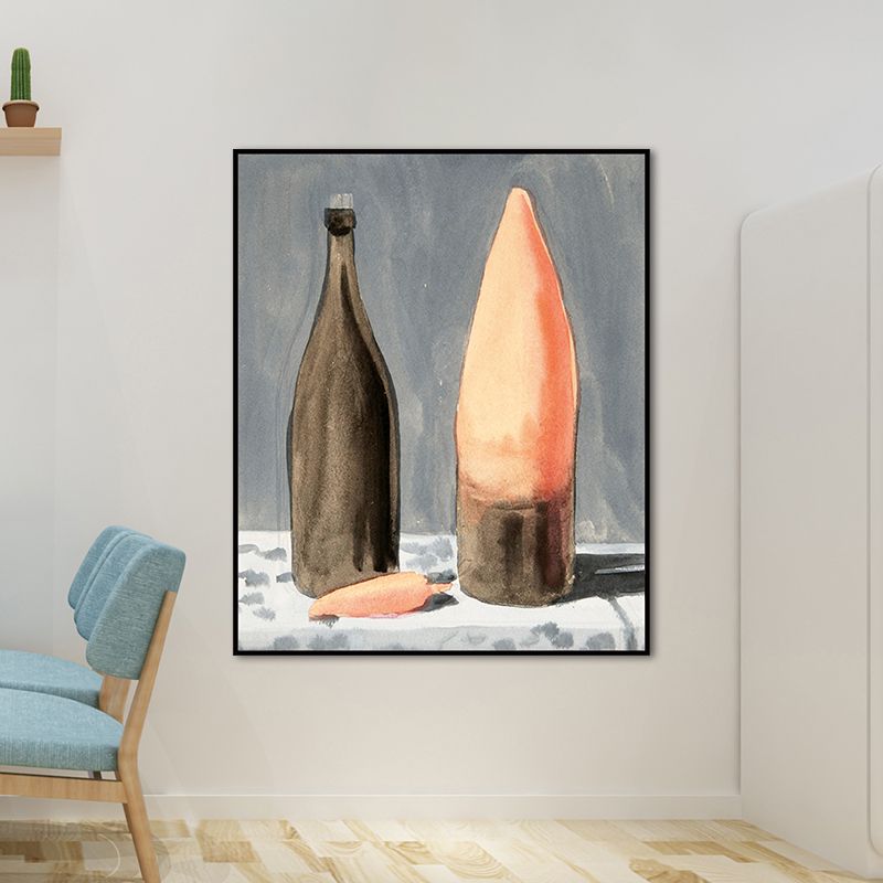 Traditional Style Wine Bottle Canvas Brown Dinner Table Oil Painting Wall Art Print