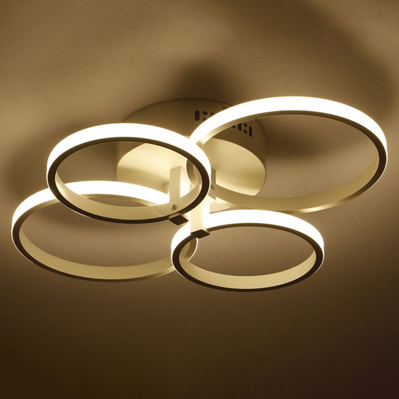 White Loop Shaped Semi Flush Light Minimalism LED Aluminum Ceiling Light for Bedroom