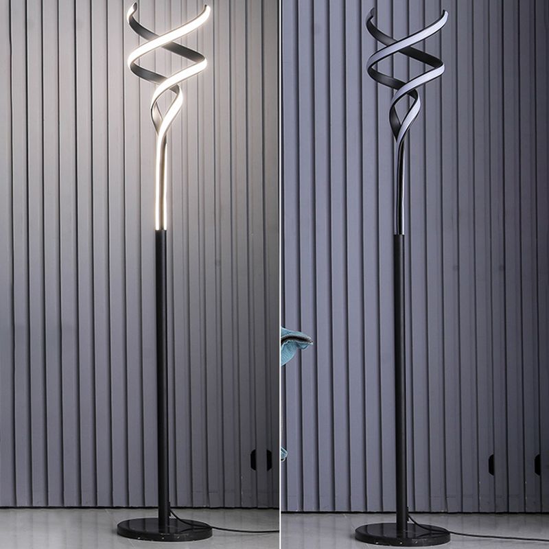 Spiral Metallic Accent Floor Light Minimalistic LED Stand Up Lamp for Living Room