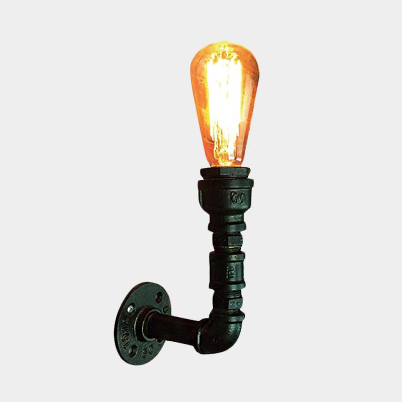 1 Bulbo Bombilla Bombilla de pared Luz de luz Finez negro Vintage Lámpara de tubería de montaje en la pared de hierro para la esquina