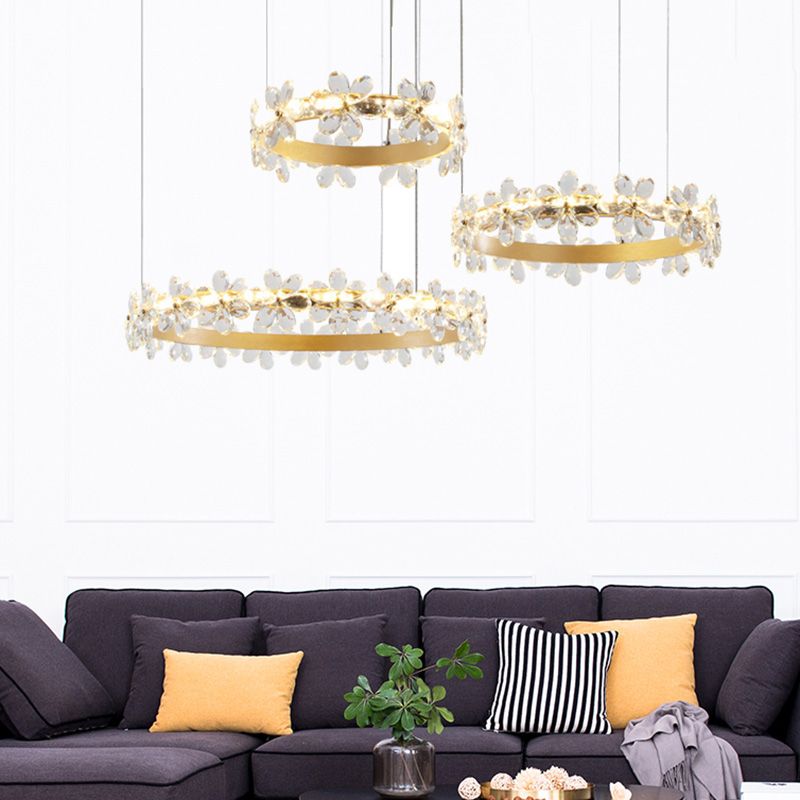 White Garland Shape Chandelier Lamp Contemporary 2/3 Lights Led Crystal Pendant Lighting Fixture in White/Warm Light