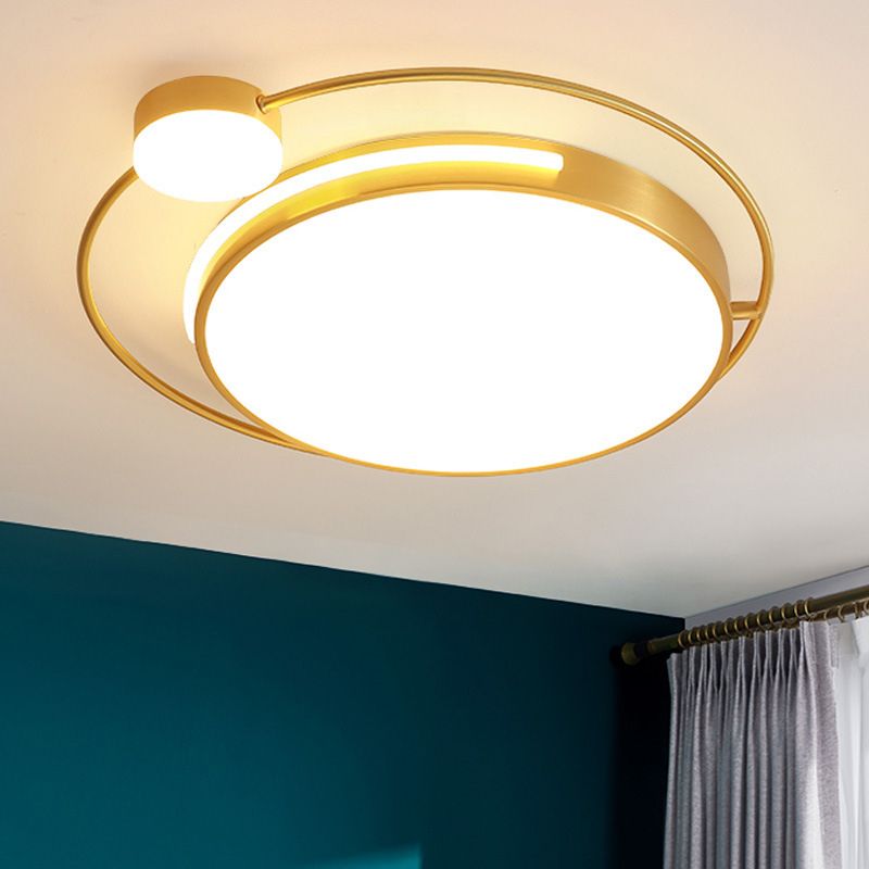 Circle Shape Flush Light Modern Style Metal 2 Lights Flush Mount in Gold