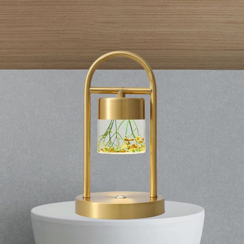 Gold Column Table Lamp Simplicity Clear Glass LED Desk Light with U-Shaped Metal Frame