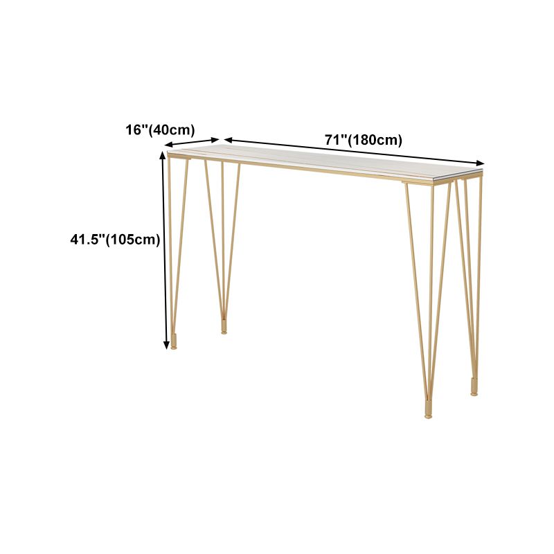 Glam Gold Iron Bar Dining Table White Stone Top Indoor Bistro Table with 4-Legs Pedestal