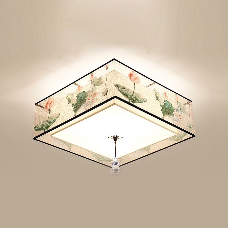 Green Geometric Ceiling Flush Mount Light Traditional Fabric Bedroom Ceiling Lamp