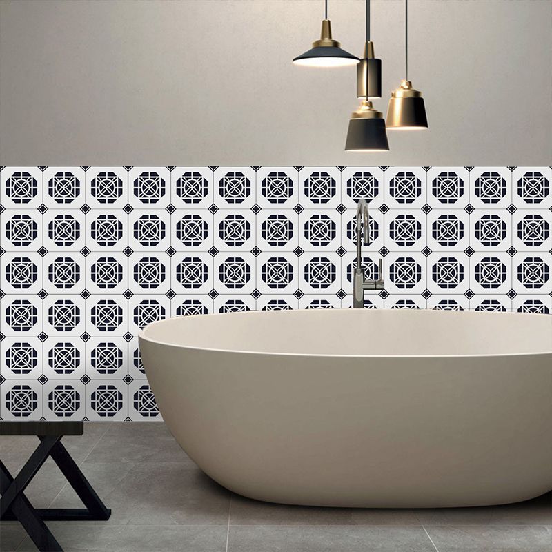 Geometric Octagon Pattern Wallpaper Border Vintage Smooth Self Sticking Wall Decor in Black