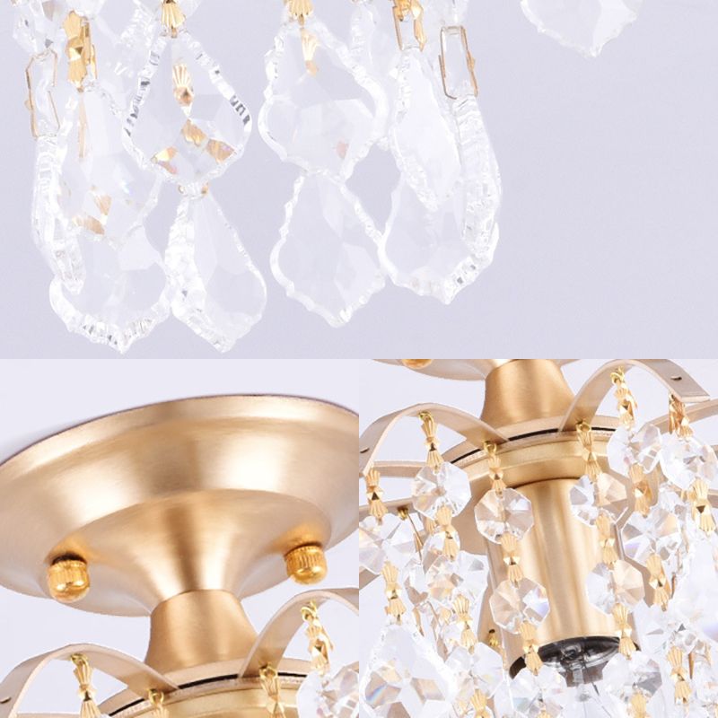 Modern Cascade Semi Flush Mount Crystal 1 Light Corridor Ceiling Light Fixture in Gold