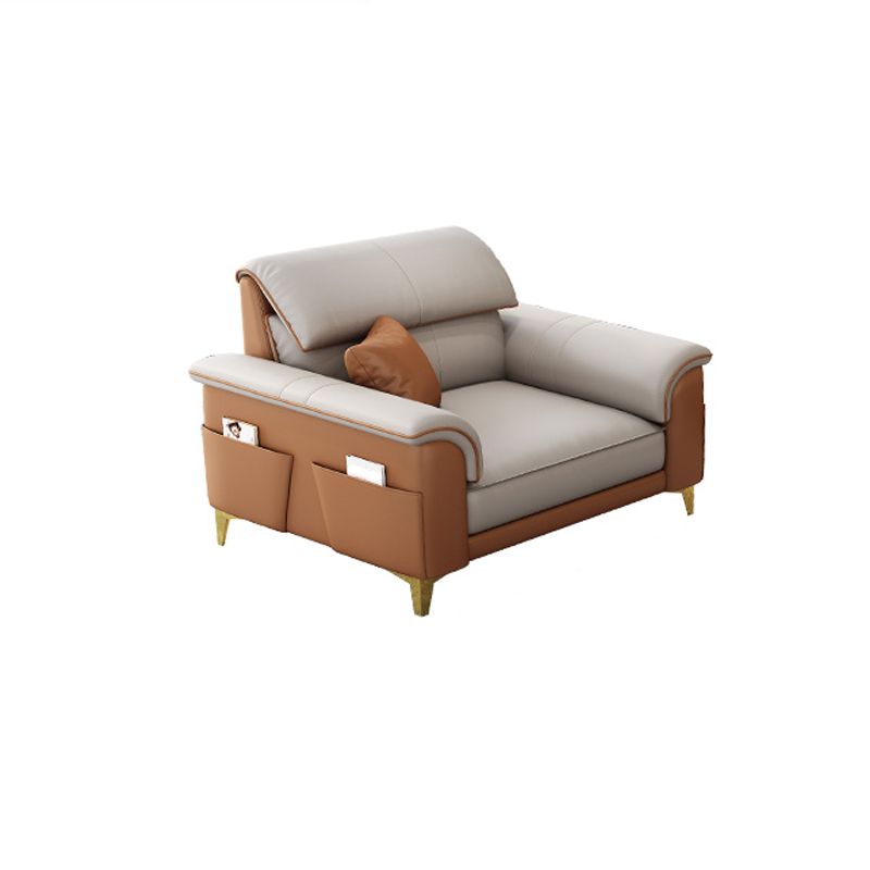 Modern Faux Leather Beige Sofa with Pillow Top Arm for Living Room