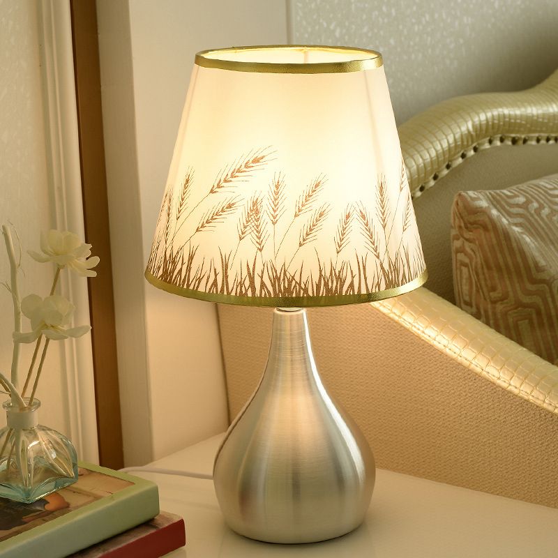 Tapered Table Light Modern Fabric Single Nickel Nightstand Lamp with Cloud/Geometric/Flower Pattern