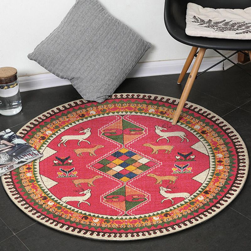 Vintage Geometric Printed Rug Multi Color Polyster Area Carpet Non-Slip Backing Pet Friendly Easy Care Indoor Rug for Room