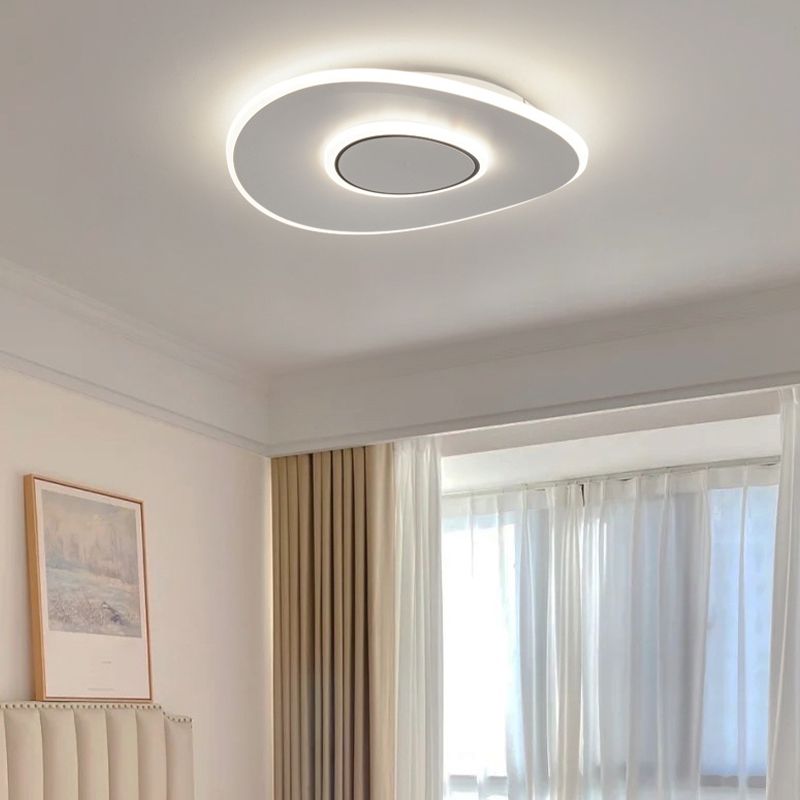 Contemporary Flush Mount Metal LED Ceiling Light Fixture in White for Bedroom