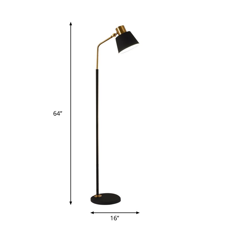 Black Finish Small Barrel Floor Lighting Modernist Single Light Metallic Floor Stand Lamp for Bedroom