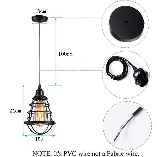 Cage Metal Pendant Light Fixture Industrial Restaurant Hanging Ceiling Light in Black