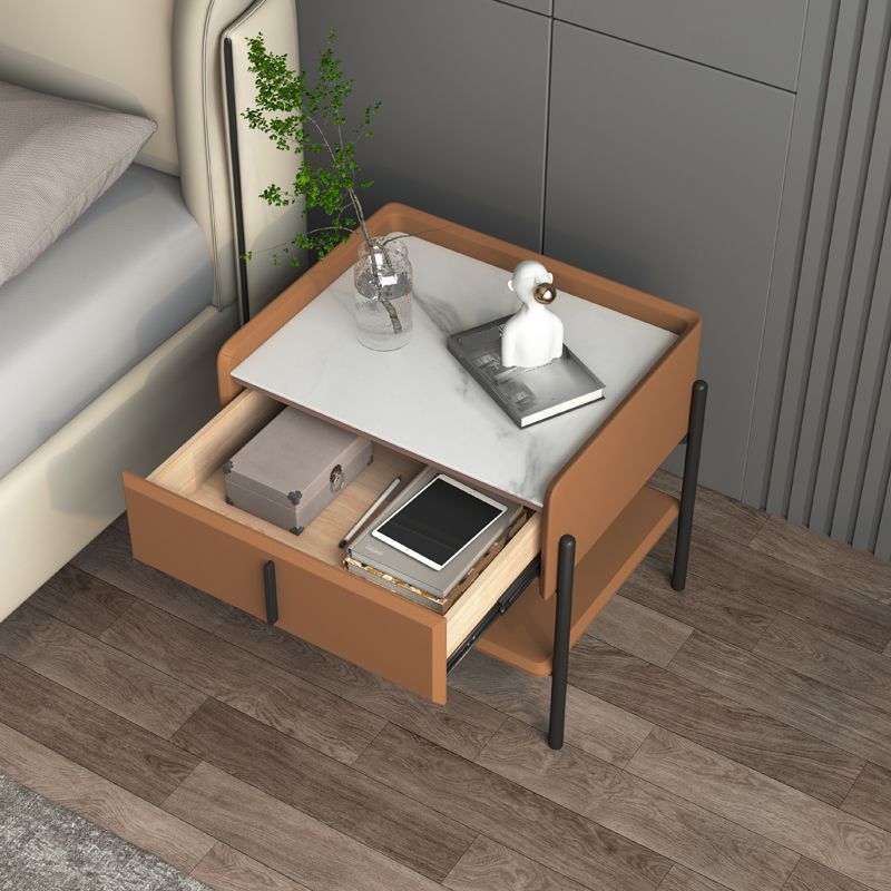 Modern Stone and Metal Night Table Open Storage Bedside Cabinet with Legs