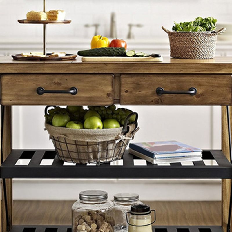 Modern Style Rolling Kitchen Cart Solid Wood Kitchen Island Cart with Drawer