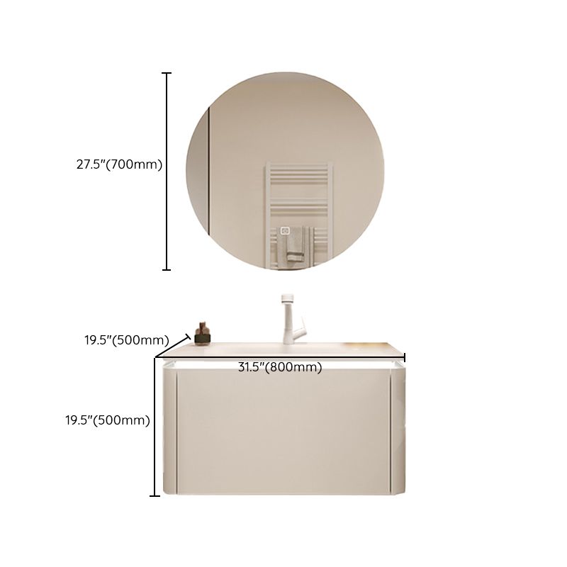 White Rectangular Vanity Single Sink Wall Mounted Wood Frame Bathroom Vanity with Mirror