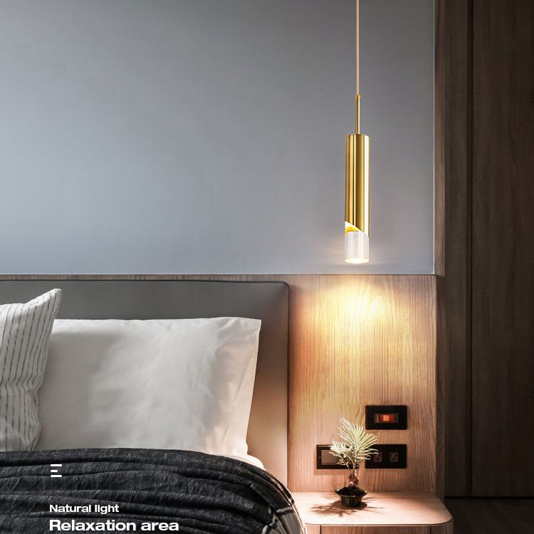 Pendre à LED cylindrique en acrylique dans la lampe suspendue en fer forgé de style créatif moderne pour chambre à coucher