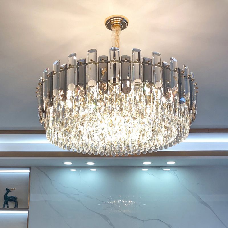 Drum Pendant Lighting Modern K9 Crystal Living Room Chandelier Light Fixture in Gold