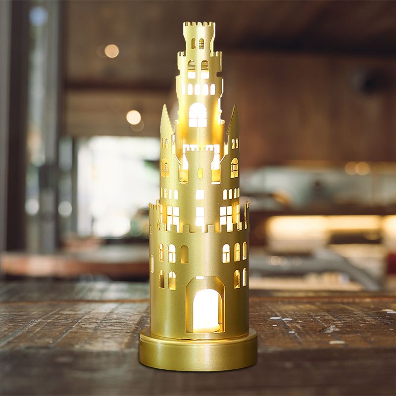 Metal Castle-Shape Small Desk Lamp Kids Led Gold Reading Light for Study Room in Warm/White Light