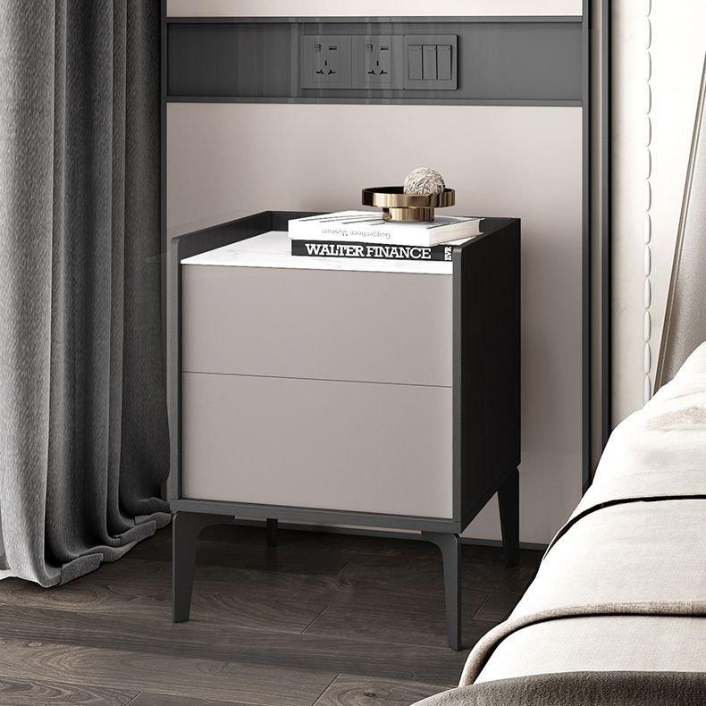 Modern 21 Inch H Nightstand 2-Drawer Stone Top Legs Included Night Table in Grey