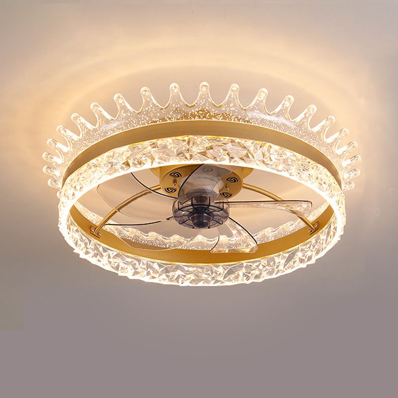 Elegant Minimalist Crown Shaped Fan Lamp Acrylic Bedroom LED Semi Flush Light Fixture