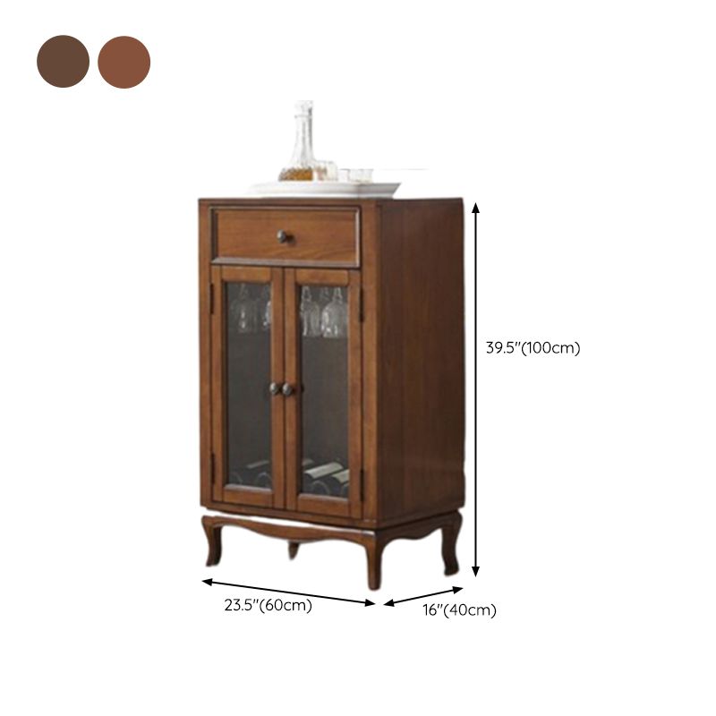 Traditional Rubberwood Display Stand Glass Doors Storage Cabinet for Dining Room