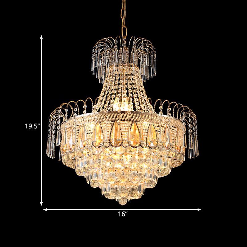 Tiered Bedroom Chandelier Light Fixture Crystal 10 Lights Contemporary Ceiling Light in Gold