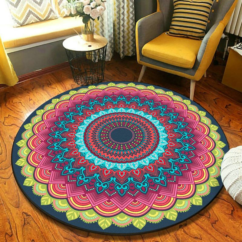 Fancy Mandala Area Rug Dark Color Moroccan Carpet Polyester Pet Friendly Rug for Living Room