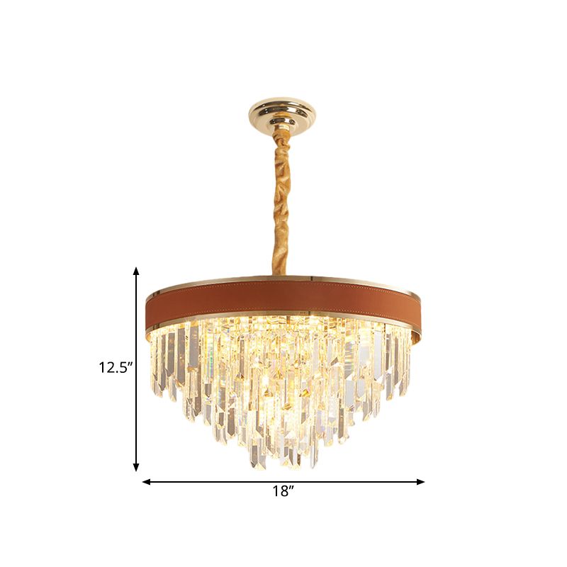 Brown Finish Round Chandelier Lamp Modern Crystal Prisms 8 Heads Living Room Suspension Pendant Light