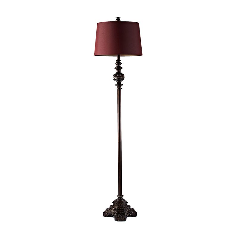 1 Bulb Standing Light with Barrel Shade Fabric Vintage Style Living Room Floor Lamp in Red