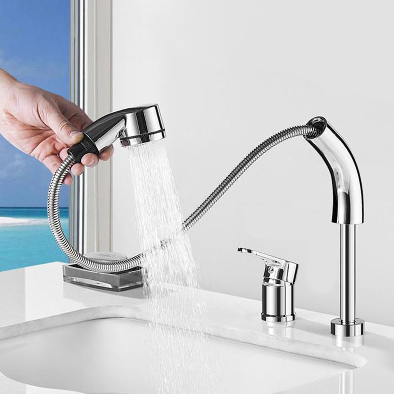 Modern Chrome Sink Faucet Brass Bathroom Low Arc Lifting Faucet