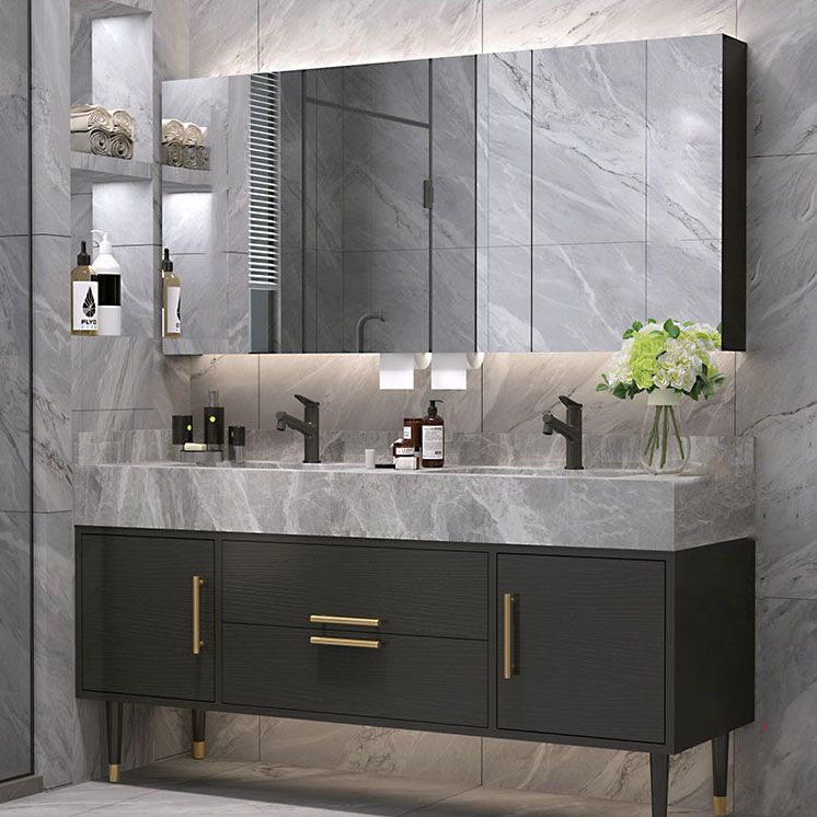 Drawers Bathroom Vanity Double Sink 2 Doors Freestanding Rectangle Vanity with Mirror