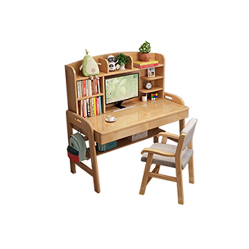 Adjustable Writing Desk with Hutch Wood Kids Desk and Chair Set