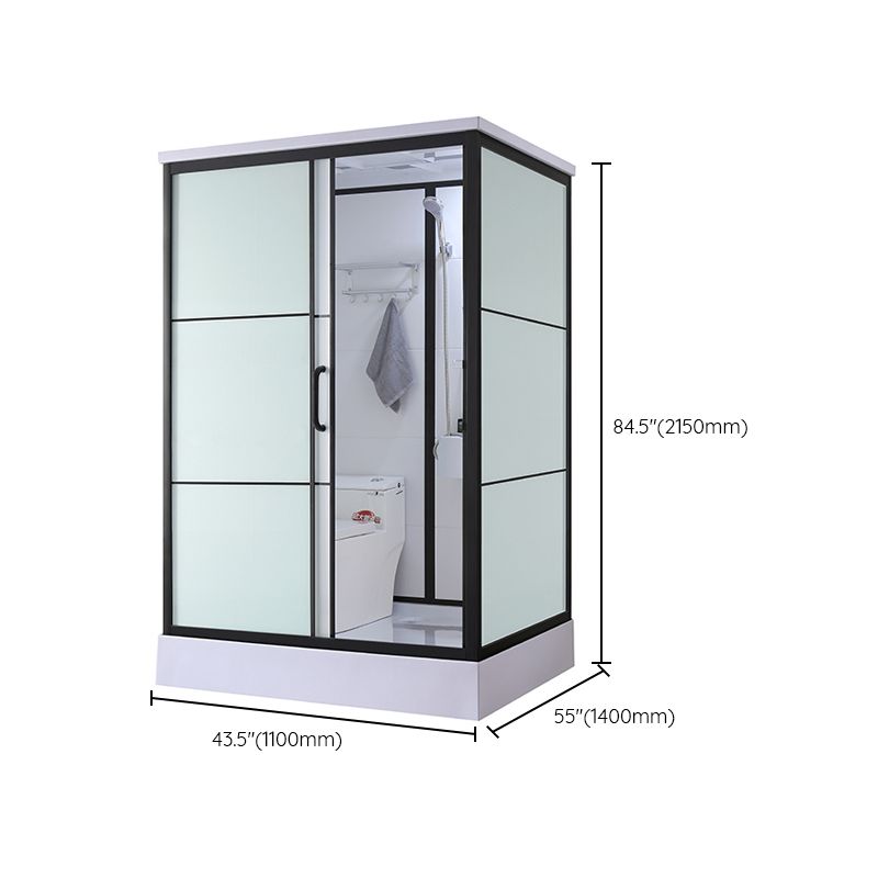 Black Framed Shower Stall with White Base Tempered Glass Shower Stall