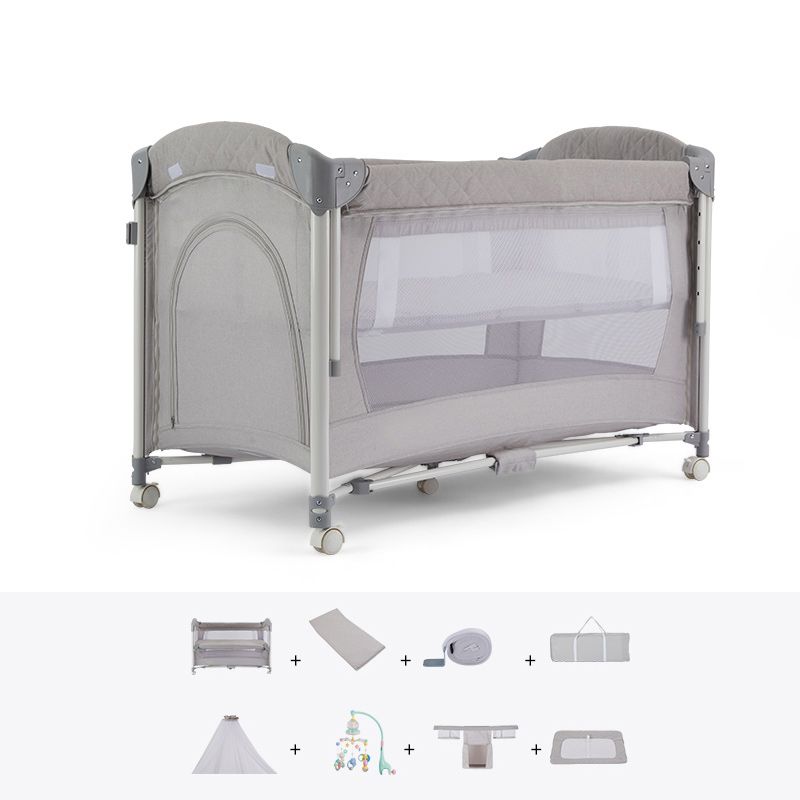 Folding Baby Crib Convertible Nursery Bed with Mattress and Guardrail