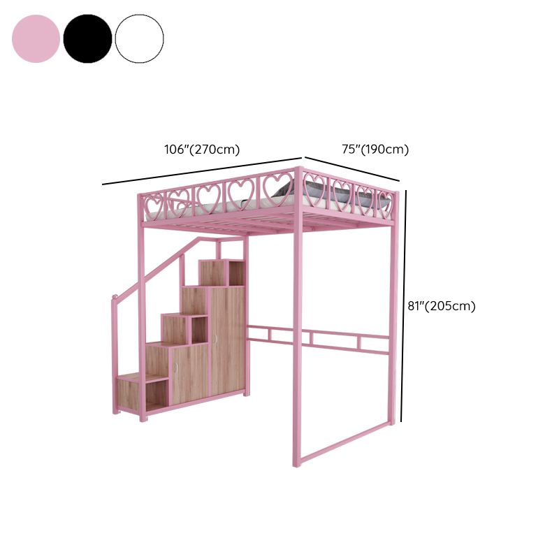 Metal Loft Bed Natural Storage Kids Bed with Guardrails and Shelves